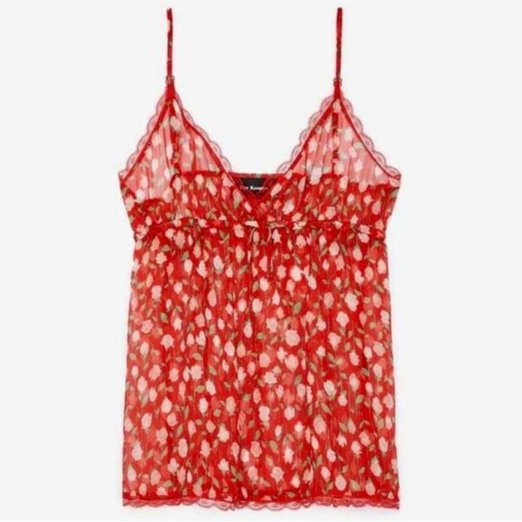 THE KOOPLES | Sheer Floral Print Cami Scallop Edge Red Small/1 - Picture 2 of 11